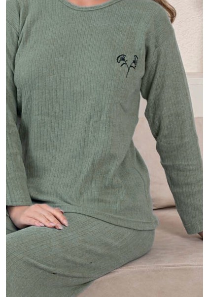 Kalın Kışlık Interlok Şeritli Uzun Kollu Örme Pijama Takımı fiyatları