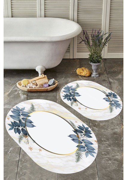 Yüksek Kaliteli Oval Banyo Paspas Seti, Kaymaz Taban, Yıkanabilir, Leke Tutmaz, 2'li