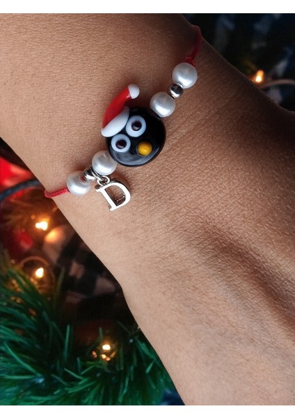 Yılbaşı Şapkalı Penguen Cam Murano, Harf Detaylı Bileklik