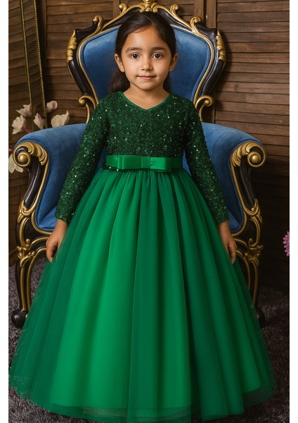 Kız Çocuk Özel Gün Elbisesi – Parlak Payetli Abiye