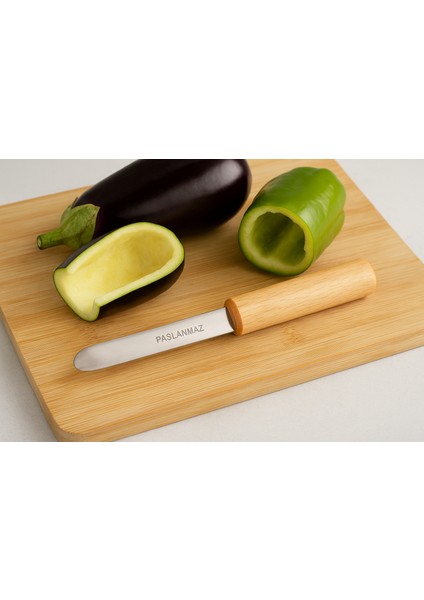 🍆🌶️ Doğal Ahşap Bej Saplı Paslanmaz Çelik Patlıcan ve Biber Oyacağı – Ergonomik Tutuşlu, Dayanıklı Sebze Oyma Aparatı | Dolmalık Sebzeler Için Pratik Mutfak Aracı 🍴✨ fiyatları