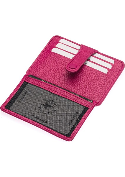 Carpi Çok Bölmeli Unisex Hakiki Flötr Deri Kartlık - Fuşya modelleri