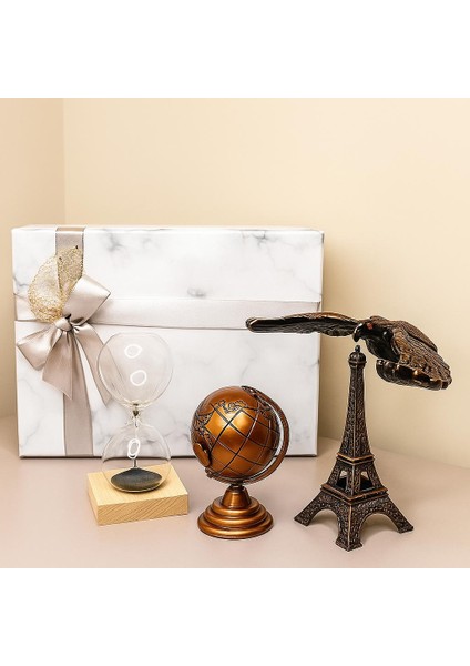Kum Saati-Eyfel Kulesi-Dünya Küre Hediyelik Set- Özel Kutulu Hediye Seti-Premium Hediye Seti