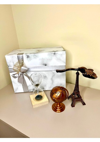 Kum Saati-Eyfel Kulesi-Dünya Küre Hediyelik Set- Özel Kutulu Hediye Seti-Premium Hediye Seti modelleri