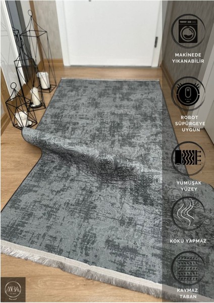 Antrasit Renkli Kabartmalı Yıkanabilir Kaymaz Taban Halı