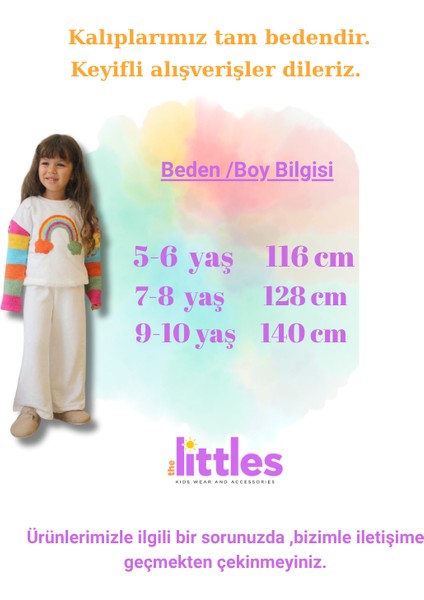 Kız Çocuk Gökkuşağı Punch Işlemeli Beli Lastikli Bağcıklı Pamuklu Kumaş Alt Üst Ikili Takım fiyatları