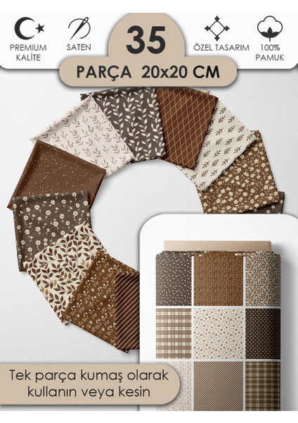 Patchwork Kumaş Seti – 35 Desen 20X20 cm | %100 Pamuk Saten | Tek Parça Kumaş | Dikiş, El Işi ve Quilting Için Özel Tasarım