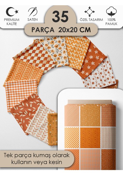 Patchwork Kumaş Seti – 35 Desen 20X20 cm | %100 Pamuk Saten | Tek Parça Kumaş | Dikiş, El Işi ve Quilting Için Özel Tasarım