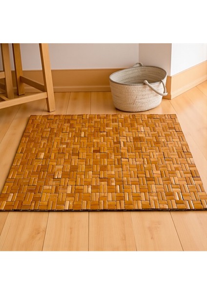 Doğal Bambu Kaydırmaz Banyo Paspası 70X45 Cm, Kahverengi Renk