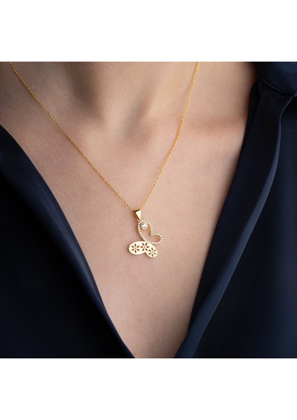 925 Ayar Gümüş Çiçek Desenli Taşlı Kelebek Kolye fiyatları