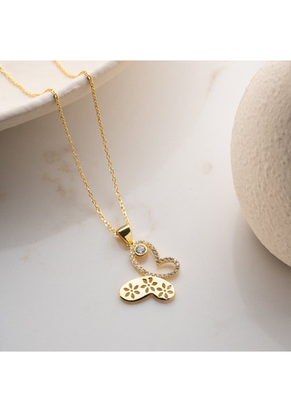 925 Ayar Gümüş Çiçek Desenli Taşlı Kelebek Kolye modelleri