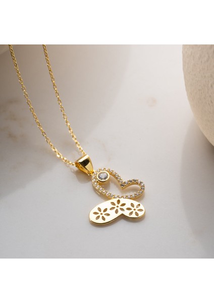 925 Ayar Gümüş Çiçek Desenli Taşlı Kelebek Kolye indirimleri