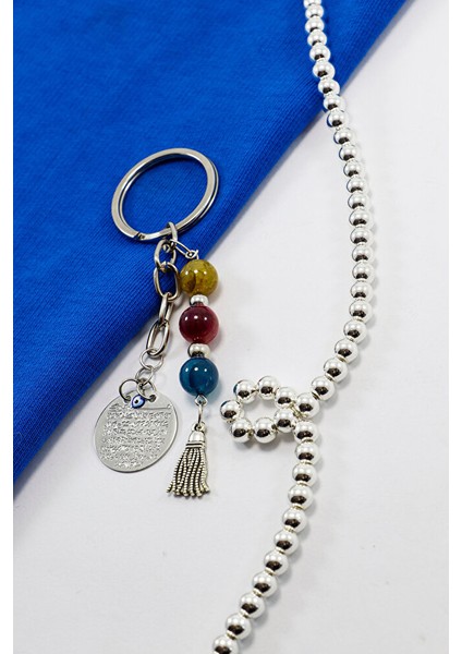 Doğal Taşlı Metal Ayetel Kürsi Dualı Anahtarlık, Farklı Renklerde Akik Taşları Çanta Süsü modelleri