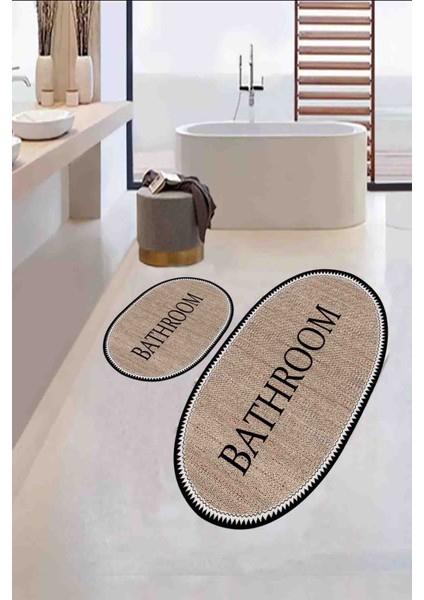Yıkanabilir, Kaymaz, Oval Banyo Paspası, Estetik ve Jüt Görünüm
