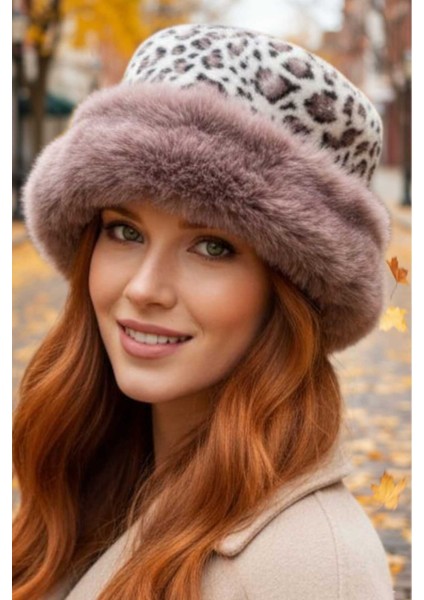 Kadın Leopar Desenli Peluş Kürklü Kalpak Şapka fiyatları