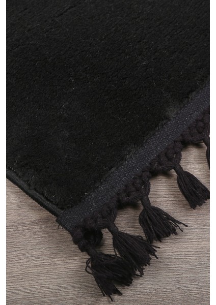 Siyah Uzun Tüylü Peluş Püsküllü Kaymaz Yıkanabilir Saçaklı Halı fiyatları