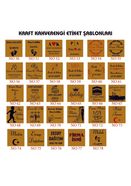Kişiye Özel Kraft Kahverengi - Şeffaf Sticker Etiket Düğün - Nikah - Nişan - Söz - Kına - Hac - Umre - 3X3CM