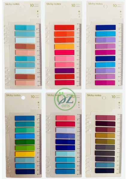 Pastel-Canlı-Koyu Tonlar 1200 Yaprak Şeffaf Cetvelli Postit Ayraç Not Kağıdı Seti 6 Adet Set-1