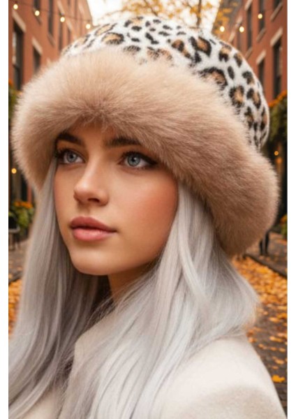 Kadın Leopar Desenli Peluş Kürklü Kalpak Şapka fırsatları