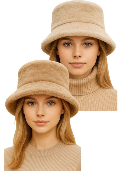 Kadın Ayarlanabilir Peluş Bucket Kova Şapka 2'li Set indirimleri