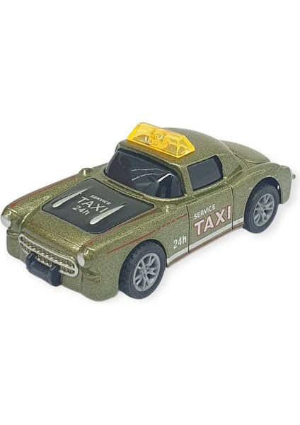 Çek Bırak Metal Küçük Arabalar 8 cm - SH40031 - Haki Taxi (Lisinya)
