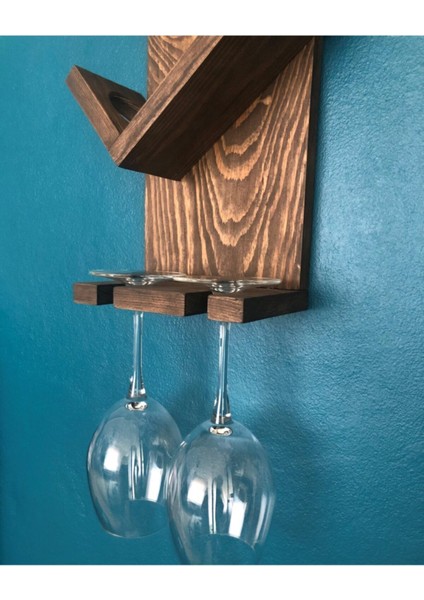 Iki Şişe ve Kadeh Bölmeli Doğal Ahşap Vintage Şaraplık Ceviz Renkli fiyatları