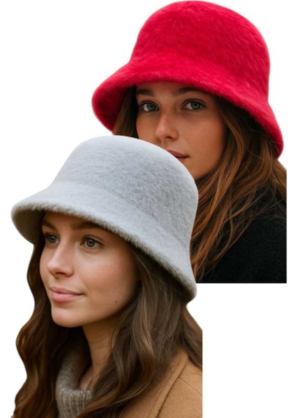 Kadın Soft Peluş Ayarlanabilir Ipli Bucket Kova Şapka 2’li Set fırsatları