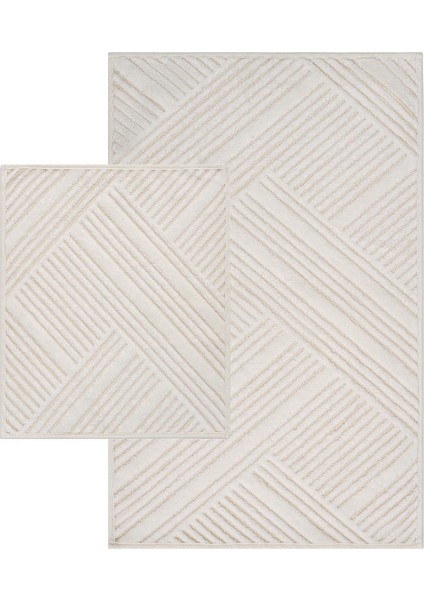 Doğal Pamuklu 2'li Banyo Paspas Seti 60X100+50X60 Ekru