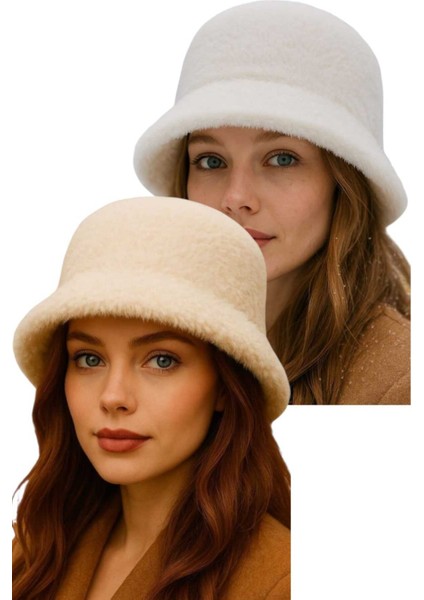 Kadın Soft Peluş Ayarlanabilir Ipli Bucket Kova Şapka 2’li Set fırsatları
