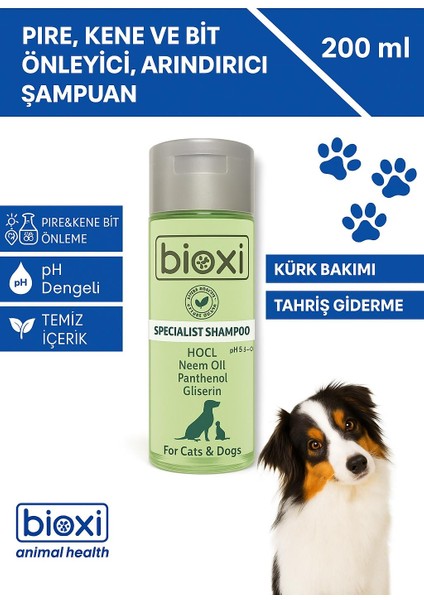 pH Dengeli, Pire ve Kene Önleyici Şampuan ,Kedi ve Köpek İçin Arındırıcı Şampuan 200 ml