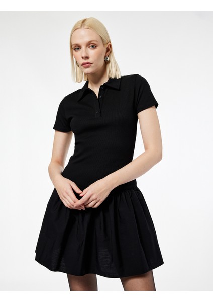 Pamuklu Düğmeli Kısa Kollu Mini Polo Yaka Elbise fiyatları