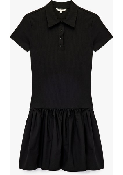 Pamuklu Düğmeli Kısa Kollu Mini Polo Yaka Elbise modelleri