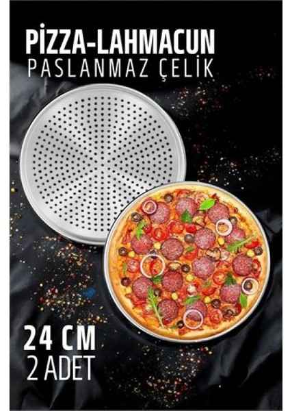 Lahmacun Pizza Pide Pişirme Tepsisi 24 cm 2 Li Set