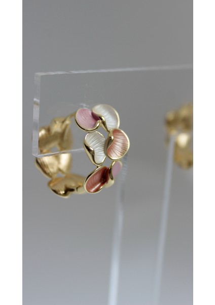Yaprak Desenli Gold Detaylı Pembe Krem Küpe fiyatları