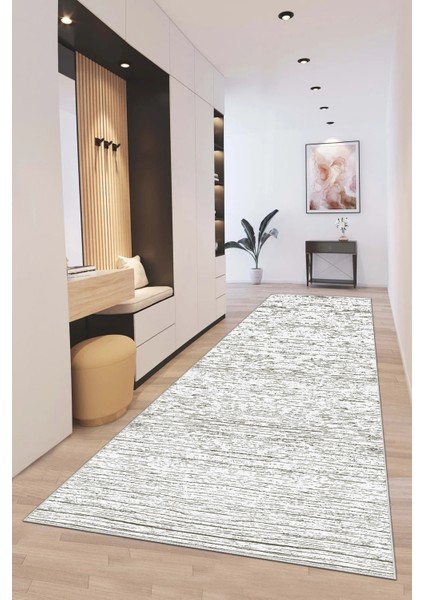 Gri Kesme Yolluk Koridor Halısı Dijital Baskı Yıkanabilir Kaymaz Taban 3038
