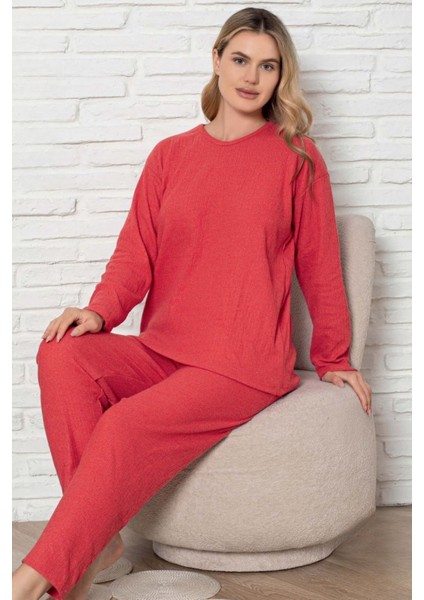 Kalın Kışlık Interlok Şeritli Uzun Kollu Örme Pijama Takımı