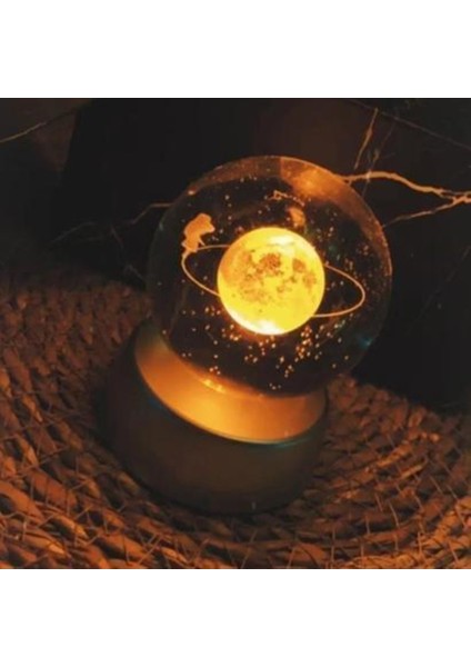 Renkli Aydınlatmalı 3D Satürn Gezegenli Masaüstü Cam Küre