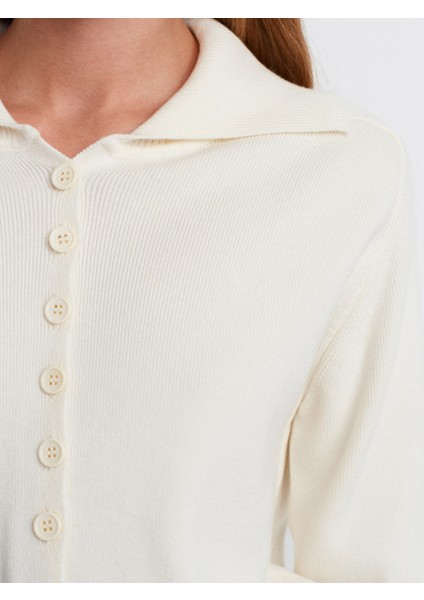 10816 Yün Karışımlı Düğmeli Triko Kazak-Ekru fırsatları