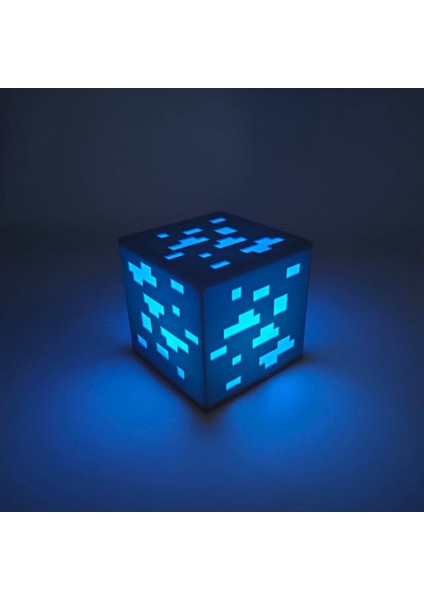 Mavi Minecraft Maden Cevheri Masa Lambası Pilli Dekoratif Gamer Işık