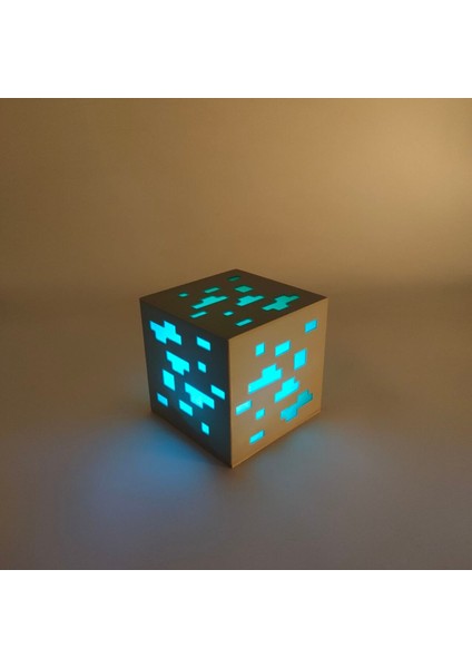 Mavi Minecraft Maden Cevheri Masa Lambası Pilli Dekoratif Gamer Işık modelleri