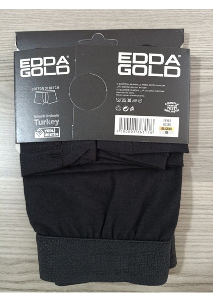 Gold Penye Kumaş Likralı Erkek Boxer - Siyah - Small - 3lü modelleri