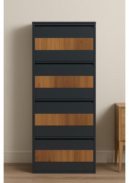 4 Lü Ahşap Desenli Metal Ayakkabılık Karlı Home fiyatları