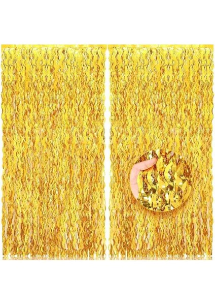 Dalgalı Hologram Duvar ve Kapı Perdesi Gold 100X200 cm