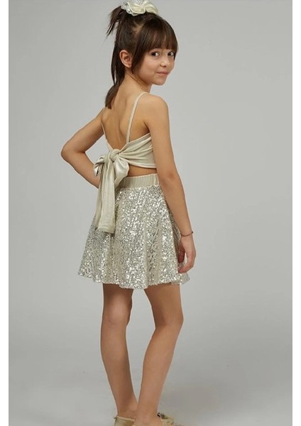 Kız Çocuk Simli Abiye Elbise - Payetli Üst ve Etek modelleri