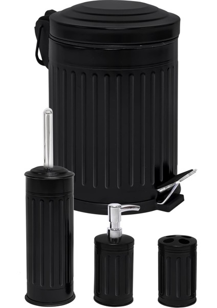 Vintage 4 Lü Çöp Kovası Banyo Seti Siyah