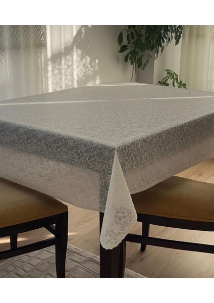 Muşamba Masa Örtüsü Dantel Görünümlü Pvc 120*150 cm Krem Renk