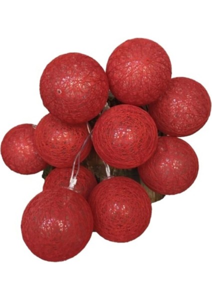 Renkli Işıklı Ipli Toplar Kırmızı Dekoratif Aydınlatma Seti