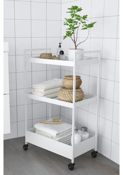 3 Katlı Çelik Servis Arabası, Tekerlekli Raflı ve Beyaz, Dayanıklı ve Pratik Tasarım modelleri