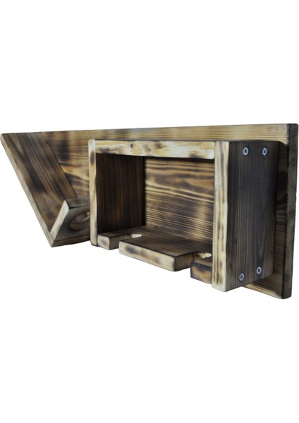 Doğal Yanık Desenli Ahşap Şaraplık ve Kadehlik, Raf, Dekoratif Stand