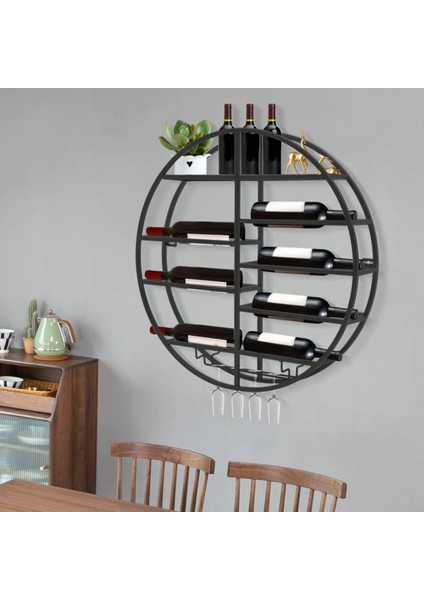 Siyah Metal Daire Şaraplık, Duvara Monte, Şarap Rafı ve Kadehlik fiyatları
